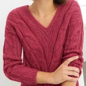 Anthropologie V-Neck Alpaca Sweater in Rich Pink